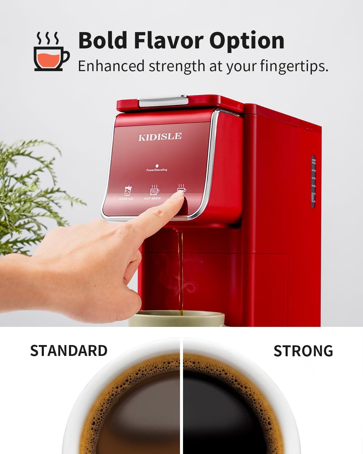 Hot & Iced Coffee Maker, K Cup Coffee Maker Compatible with Ground Coffee, Single-Serve Brewer with Bold Setting, Reusable Filter, Travel Mug Friendly, Compact & Quick Brew, Red - Image 5