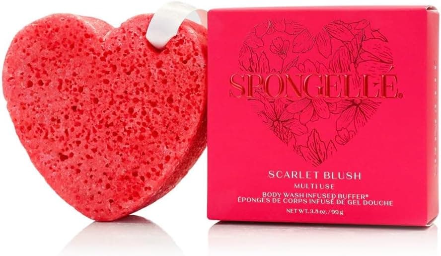 Spongellé Scarlet Blush Heart Buffer – All-in-One Exfoliating Sponge & Body Wash for Valentine's & Mother's Day Gifts - Image 2