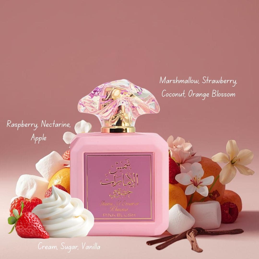Ard al Zaafaran Pink Blush Shams Al Emarat Khususi, Marshmallow Blush Perfume For Women, Eau de Parfum - 100 ML (3.4 OZ) Romantic & Sweet Arabian Perfume - A Captivating Scent wrapped in Pink Bottle - Image 4