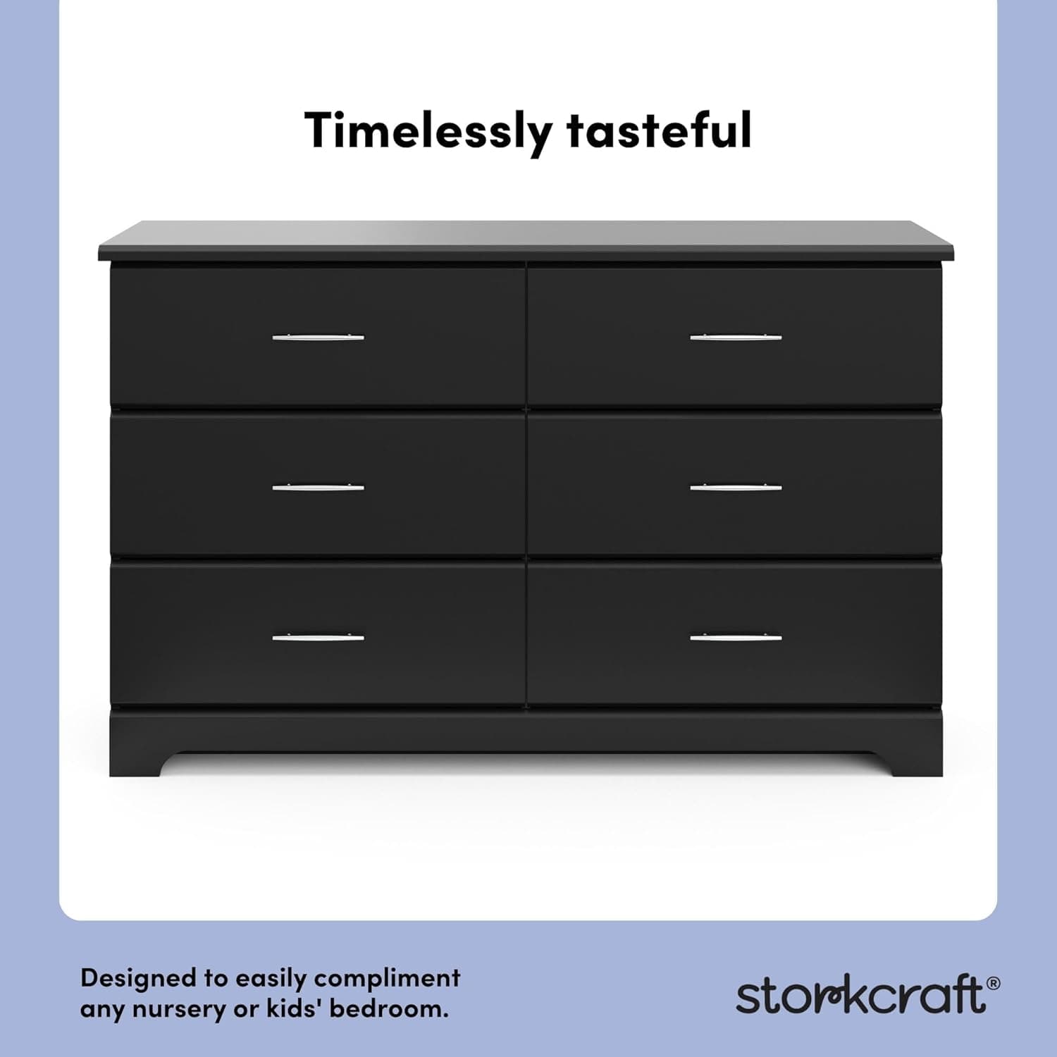 Storkcraft Brookside 6-Drawer Dresser (Black) – GREENGUARD Gold Certified, Nursery & Kids Storage, Nursery Essentials, Kids Room Storage, Durable Bedroom Dresser Black 6 Drawer Dresser - Image 6