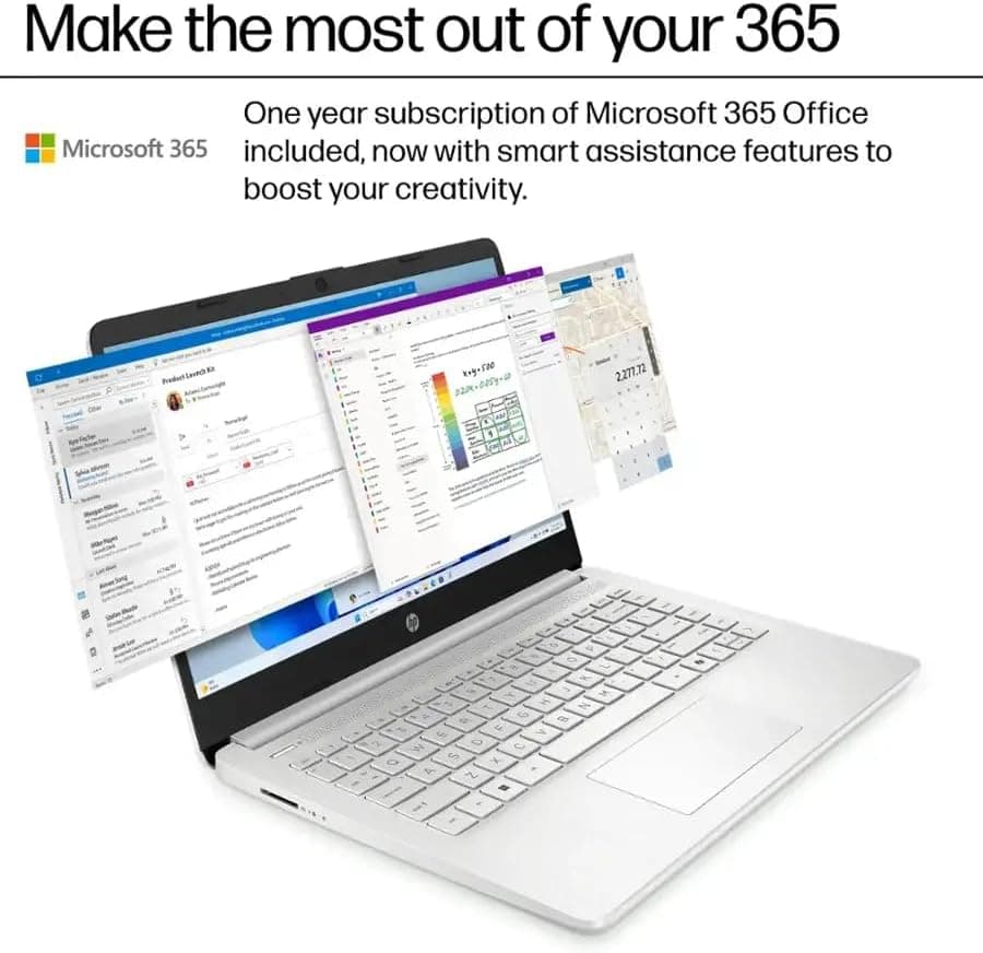 HP 2025 14" Laptop Computer, Intel N150, 16 GB RAM, 512 GB Storage(128GB eMMC + 128GB UFD + 256GB MSD), Copilot AI, Wi-Fi 6, BT 5.4, HD Cam, 1 Year Office 365, Windows 11 Pro, Accessories, Silver Natural Silver - Image 9