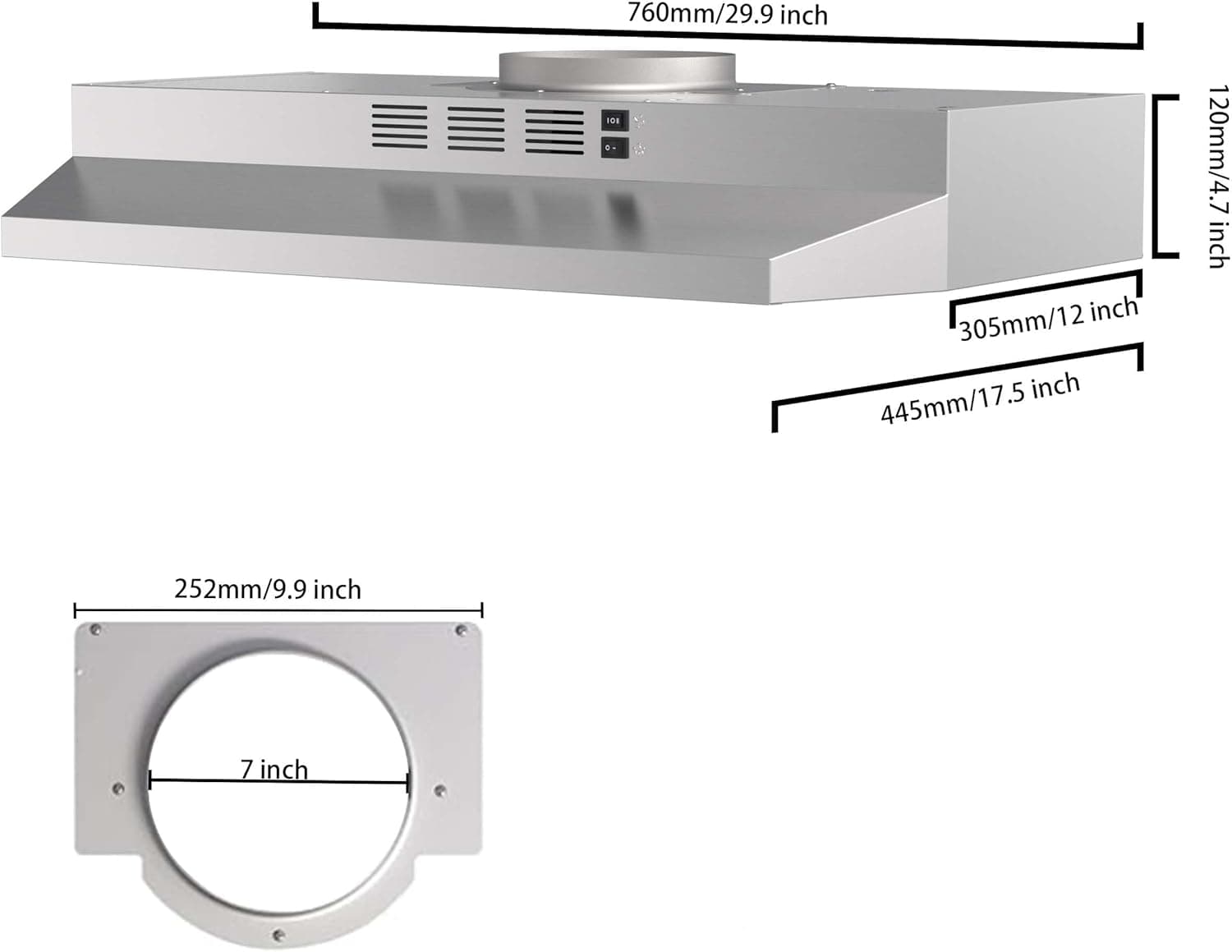 SNDOAS 30 inch Range Hood Ducted/Ductless Convertible Stainless Steel Range Hood Under Cabinet with Rocker Button Control,Vent Hood with LED Light,2 Speed Exhaust Fan,Under Cabinet Hood,Silver Silver 30" - Image 7