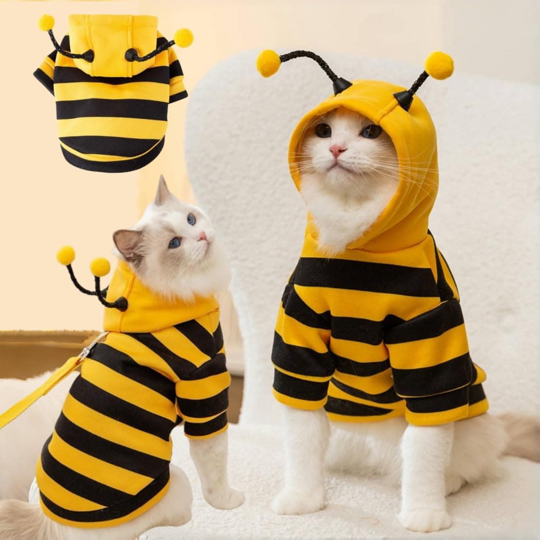 Amazon.com : Selena Cat Bee Antennae Costume Hoodies Cute Bee Stripes Dog Kitten Puppy Pet Apparel (Medium,Yellow&Black) : Pet Supplies