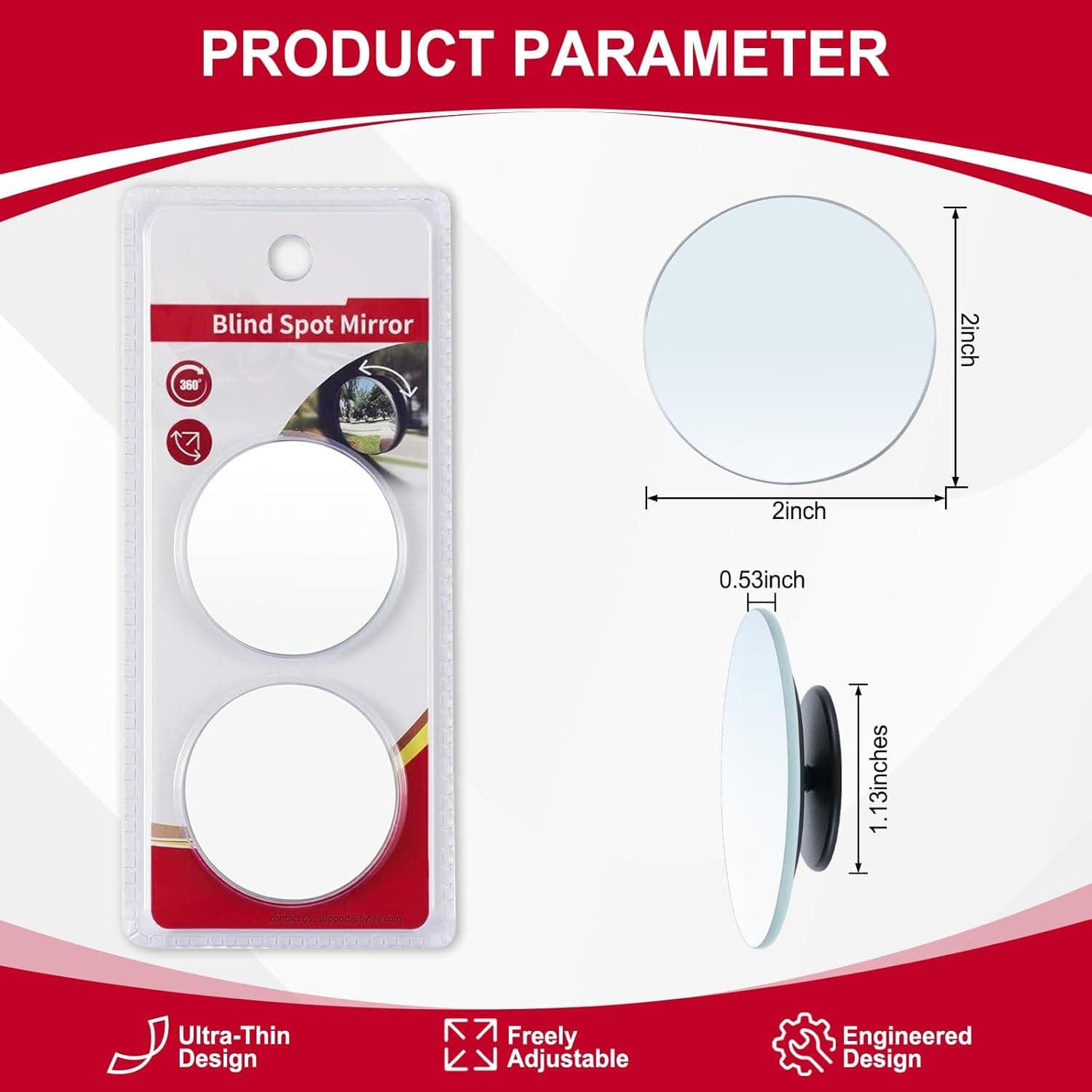 LivTee Blind Spot Mirror, 2" Round HD Glass Frameless Convex Rear View Mirrors Exterior Accessories with Wide Angle Adjustable Stick for Car SUV and Trucks, Pack of 2 Round Pack of 2 - Image 4