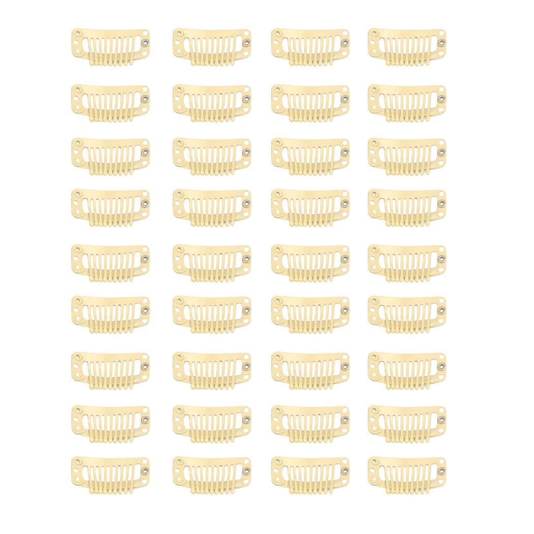 30pcs 9 Teeth Stainless Steel Snap Comb Wig Clips, Hair Extension Clips, Wig Accessories Clip with 30 Assorted Sewing Needles and 2 Rolls Thread (Beige) Beige 9-Teeth 30pcs - Image 3