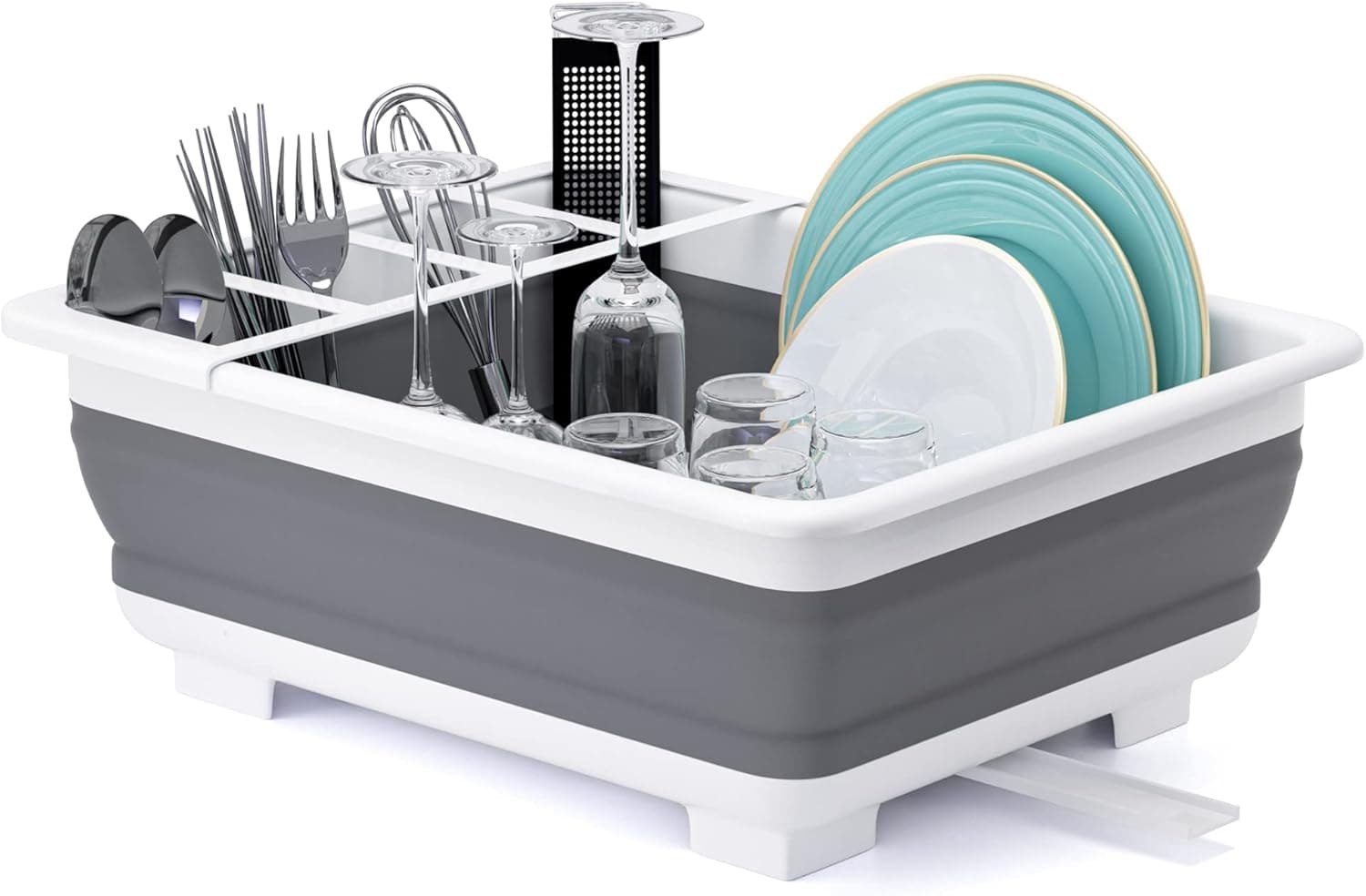 Collapsible Dish Drying Rack Portable Dinnerware Drainer Organizer for Kitchen RV Campers Travel Trailer Space Saving Kitchen Storage Tray Gray/White - Image 2