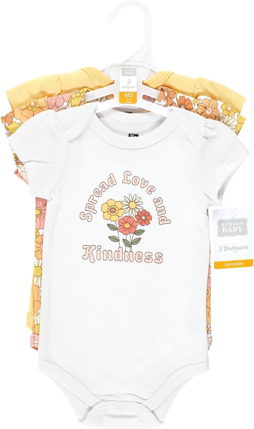 Hudson Baby Unisex Baby Cotton Bodysuits, Peace Love And Flowers, 3-6 Months - Image 3