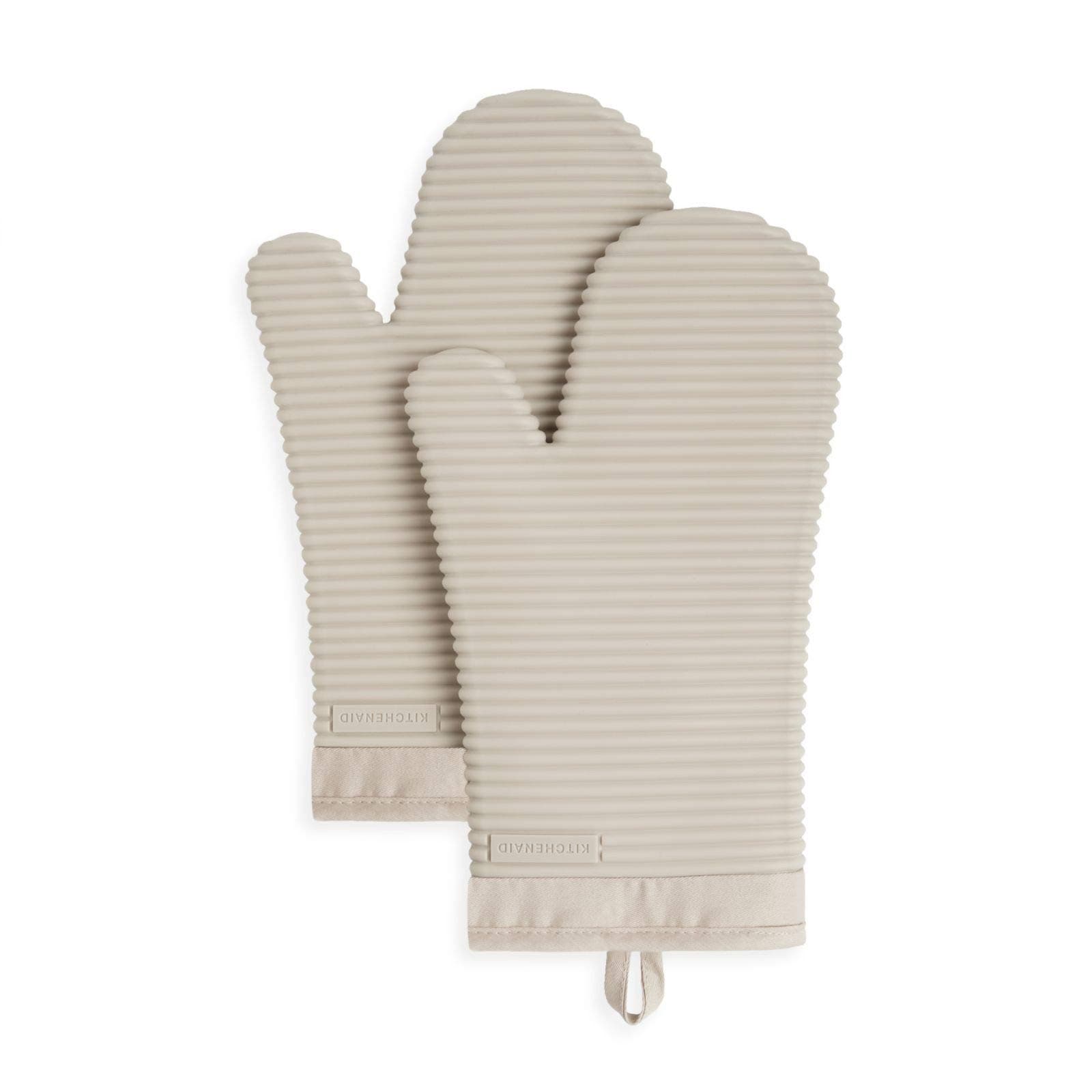 KITCHENAID Ribbed Soft Silicone Oven Mitt 2-Pack Set, 7.5"x13", Milkshake 7.5"x13" Milkshake