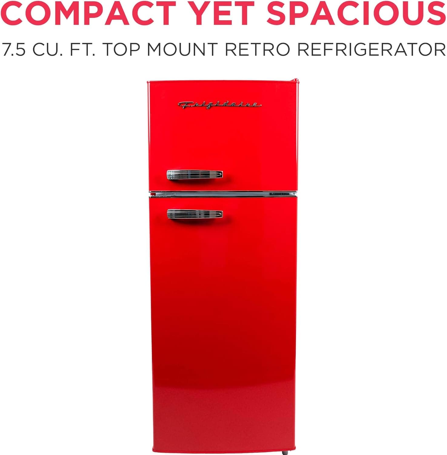 Frigidaire Retro Top Mount Upright Fridge-Freezer Combo, Apartment Size Fridge with Freezer 7.5 cu. ft. capacity - 23.2" D x 21.5" W x 55.5" H (Red) RED Double Door Fridge - Image 3