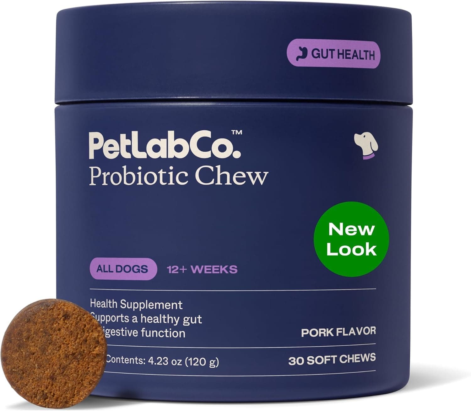 PetLab Co. Probiotics for Dogs, Support Gut Health, Occasional Diarrhea, Digestive Health & Seasonal Allergies - Pork Flavor - 30 Soft Chews - Packaging May Vary