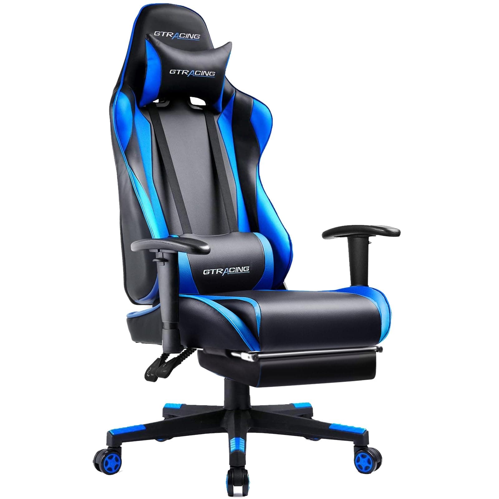 GTRACING Gaming Chair with Footrest, Ergonomic Computer Game Desk Chair, Reclining Game Chair Seat Height Adjustment, Swivel Rocker with Headrest and Lumbar (Blue) Oceanblue