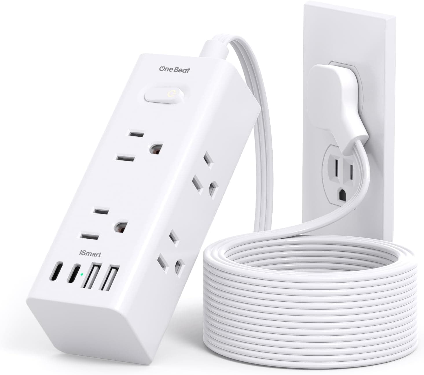 One Beat 10Ft Extension Cord with Multiple Outlets,Flat Plug Power Strip Surge Protector with 10 Ft Long Cord,6 Outlet 4 USB Ports (2USB C),Multi Outlet Wall Plug for Travel,College,Dorm Essentials White 10FT - Image 2