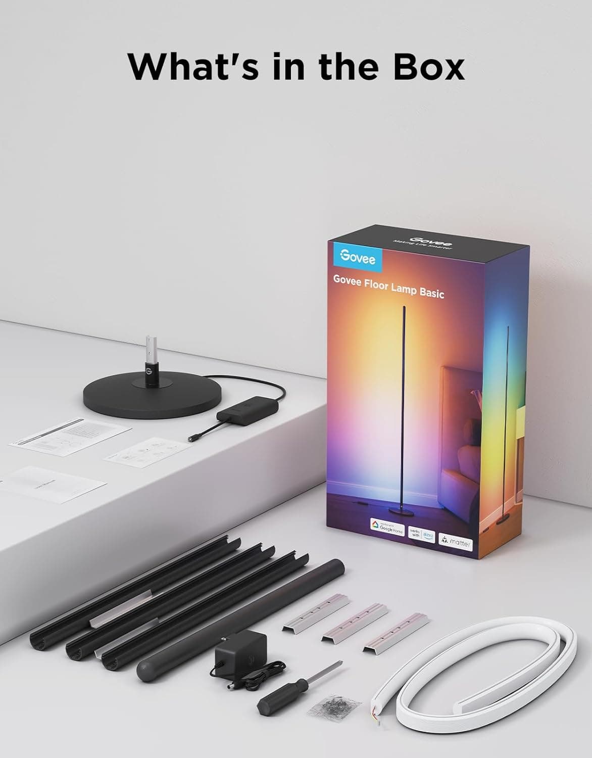 Govee RGBIC Floor Lamp Basic, LED Corner Lamp Compatible with SmartThings, Alexa, and Matter, Smart Modern Floor Lamp with Music Sync and 16 Million DIY Colors, Standing Lamp for Bedroom Living Room Black - Image 9