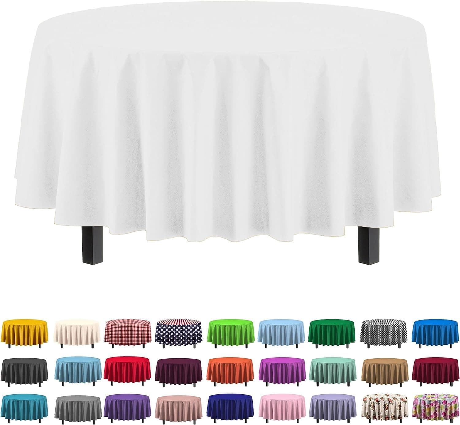 12-Pack Premium Plastic Tablecloth 84in. Round Table Cover - White 84-Inch Round White