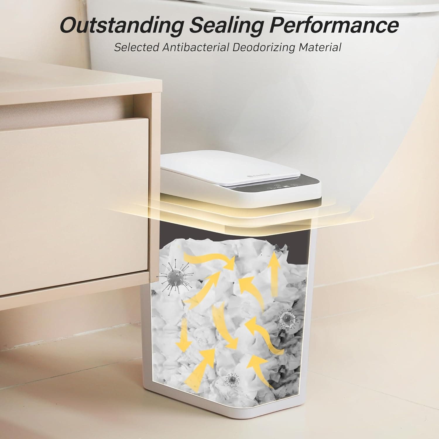 Bathroom Trash Can with Lid 2.6 Gallon Automatic Touchless Garbage Cans Small Smart Motion Sensor Trashcan Slim Waterproof Trashcan for Bedroom, Office, Living Room, Toilet, RV A-Basic Battery Supply-White 1 Pack(2.6 Gallon) - Image 6