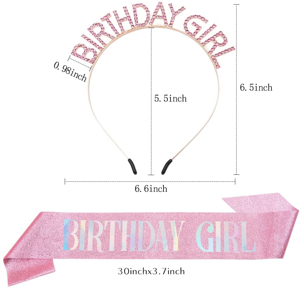 Glitter Birthday Sash, Tiara and Rhinestone Headband Set - Pink Birthday Accessories for Her Pink Glitter - Image 7