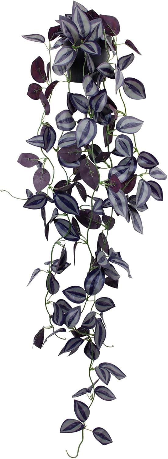 LOYWREE Small Fake Hanging Purple Eyebrow Leaf Plant Artificial Potted Plants Indoor 39-in Long Faux Dark Black Vine Plant with Pot for Shelf Home Office and Outdoor Garden Decor (Black Pot) Dark Eyebrow 1Pack - Image 2