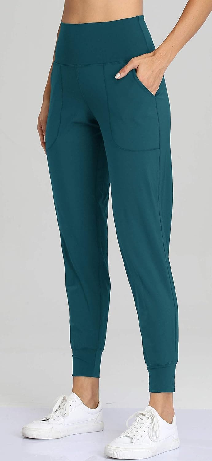 Oalka Women's Joggers High Waist Yoga Pockets Sweatpants Sport Workout Pants Teal XX-Large - Image 5
