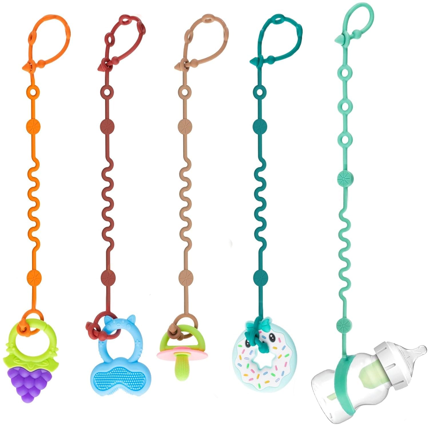 Toy Straps for Baby, 5pcs Adjustable Toy Holder for Stroller Accessories, Silicone Tether Pacifier Clip, No Throw Travel Essential Leash for High Chair, Car Seat (5-Pack) - Image 2