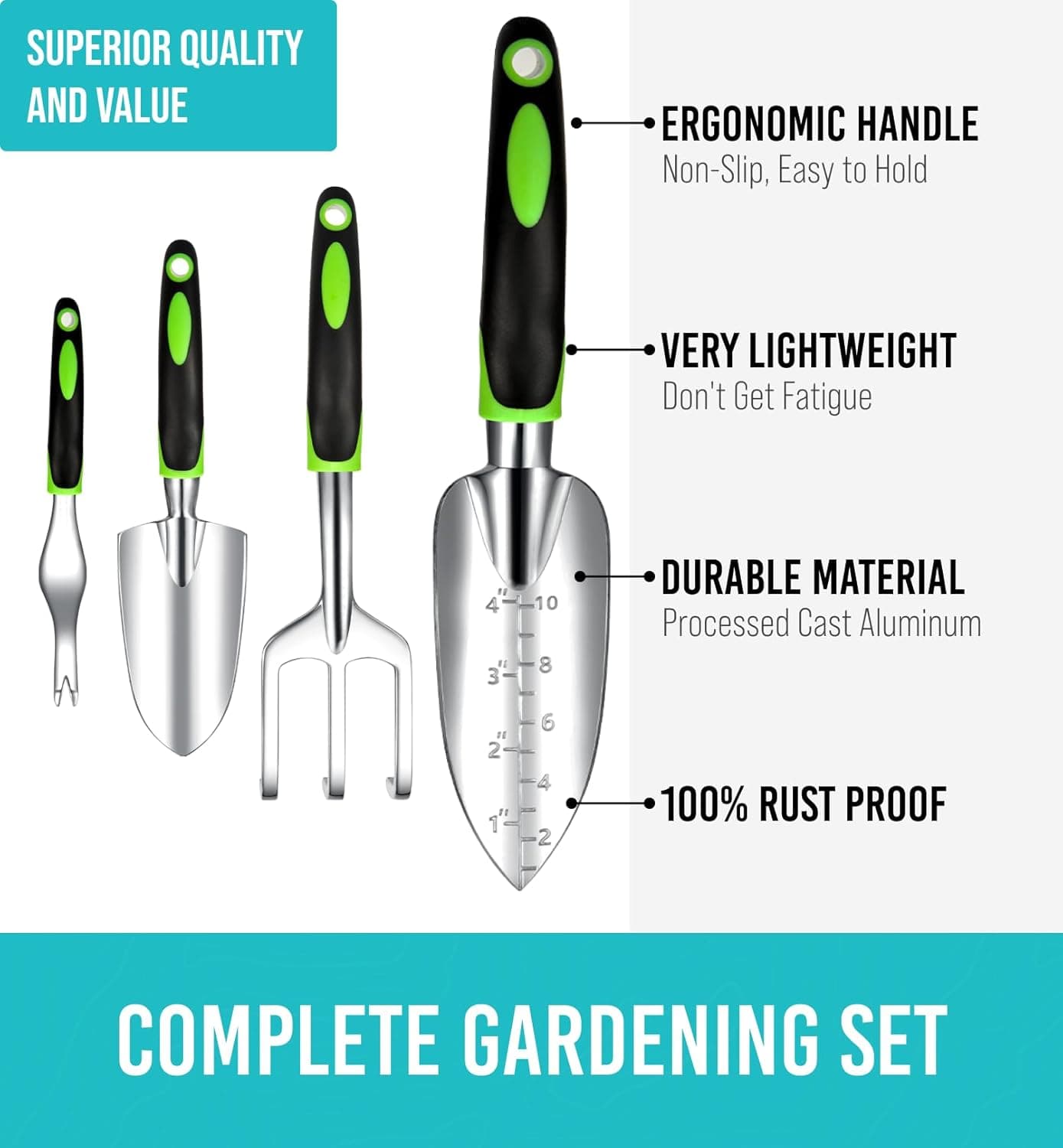 GROWIT Heavy Duty Gardening Tools - 22-Piece Gardening Gifts for Women, Men, Mom, Dad - Durable, Ergonomic Garden Tools Set Green - Image 3