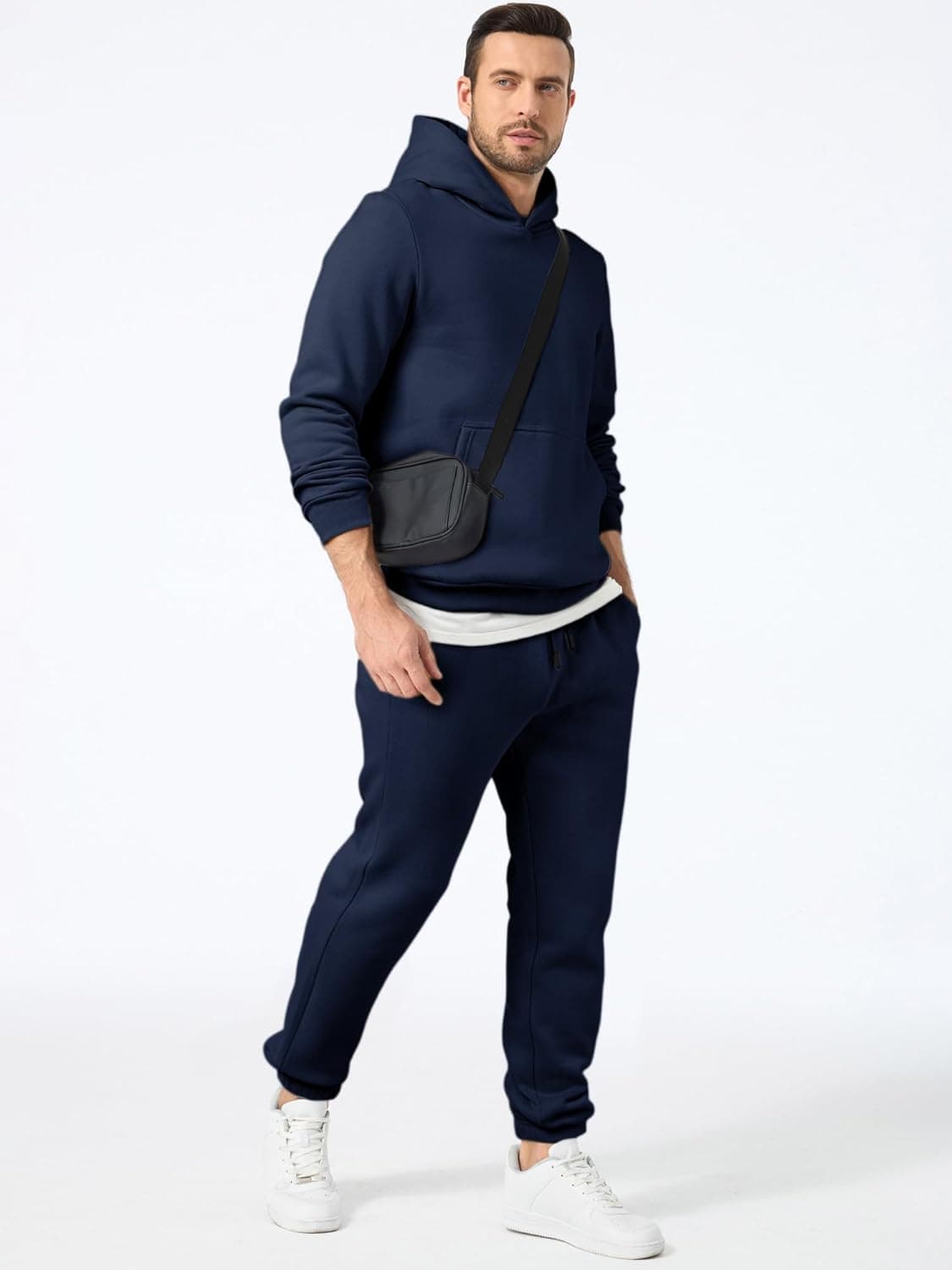 JMIERR Men's 2 Piece Outfits Hoodie Sweatshirt Tracksuit & Joggers Sweatpants Sweatsuit Set X-Large Navy Blue - Image 3
