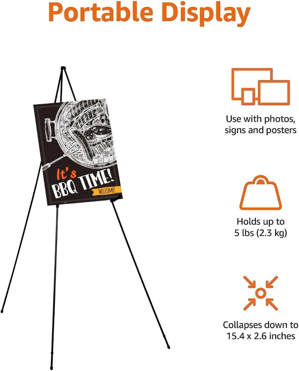 Amazon Basics Easel Display Stand, Instant Floor Poster, Lightweight, Collapsible and Portable with Tripod Base, Black Steel (supports 5 pounds) - Image 5