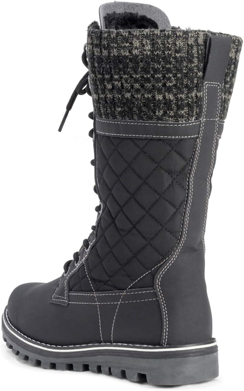 POLAR Womens Faux Fur Warm Thermal Waterproof Outdoor Walking Snow Winter Rubber Sole Calf Boots 5 Black - Image 6