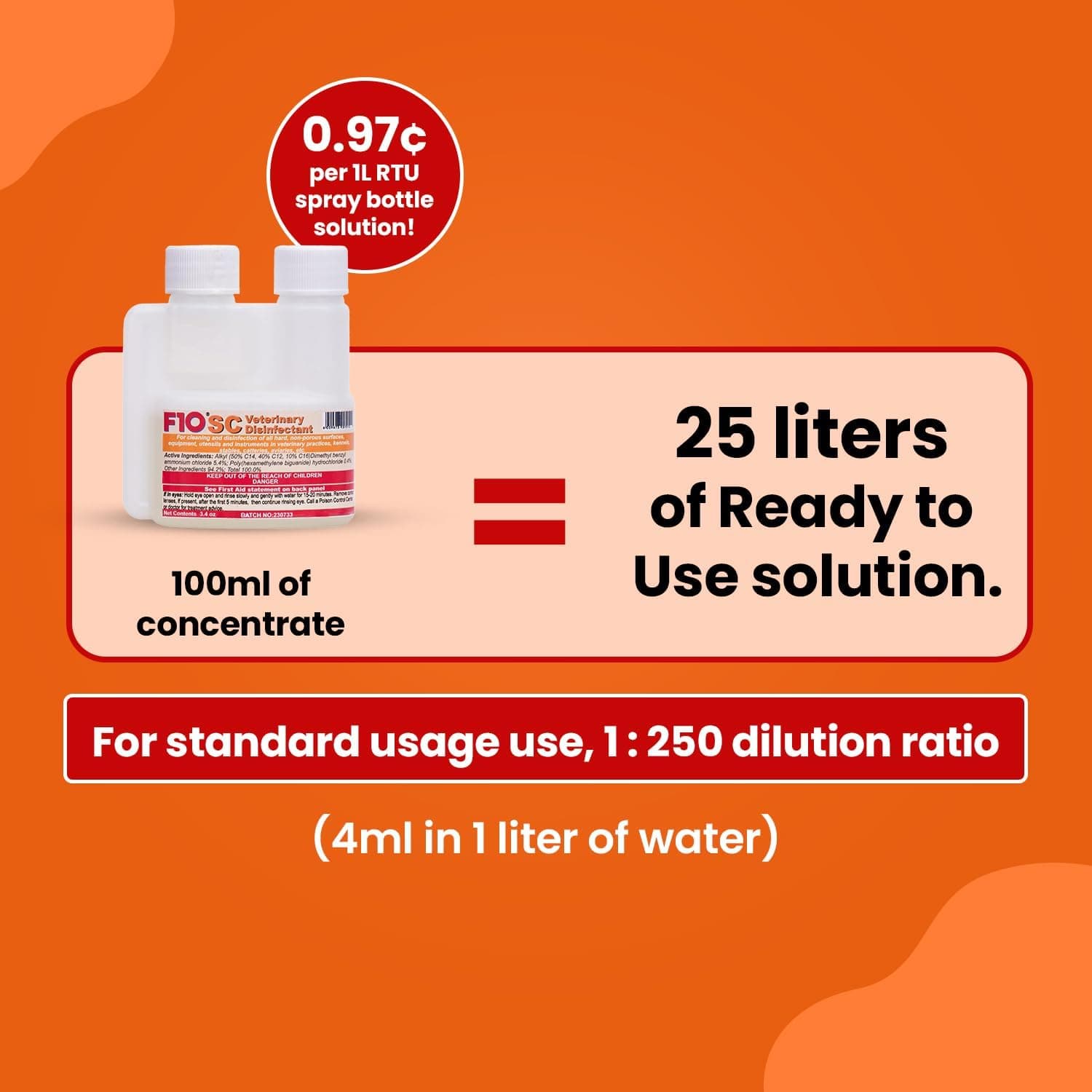 F10 SC Concentrated Veterinary Disinfectant for Kennels, Litter Box, Cage, Terrariums, Habitats, Vet Practices - 100 ml (3.4oz) 3.4 Fl Oz (Pack of 1) - Image 5