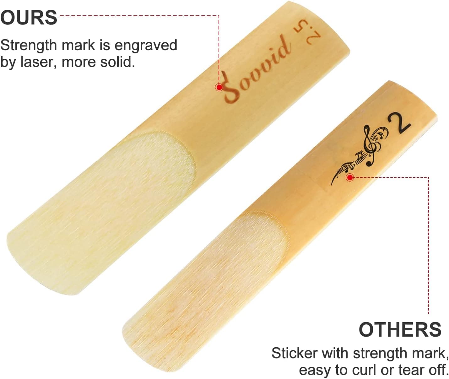 10 Pack Professional Alto Saxophone Reeds with Plastic Box, Strength 2.5 Alto Sax Reeds, Laser Engraved Marking & Thinner Reed Tip for Easy of Play, Traditional Reeds for Saxophone Alto Strength 2.5 Light Brown - Image 5