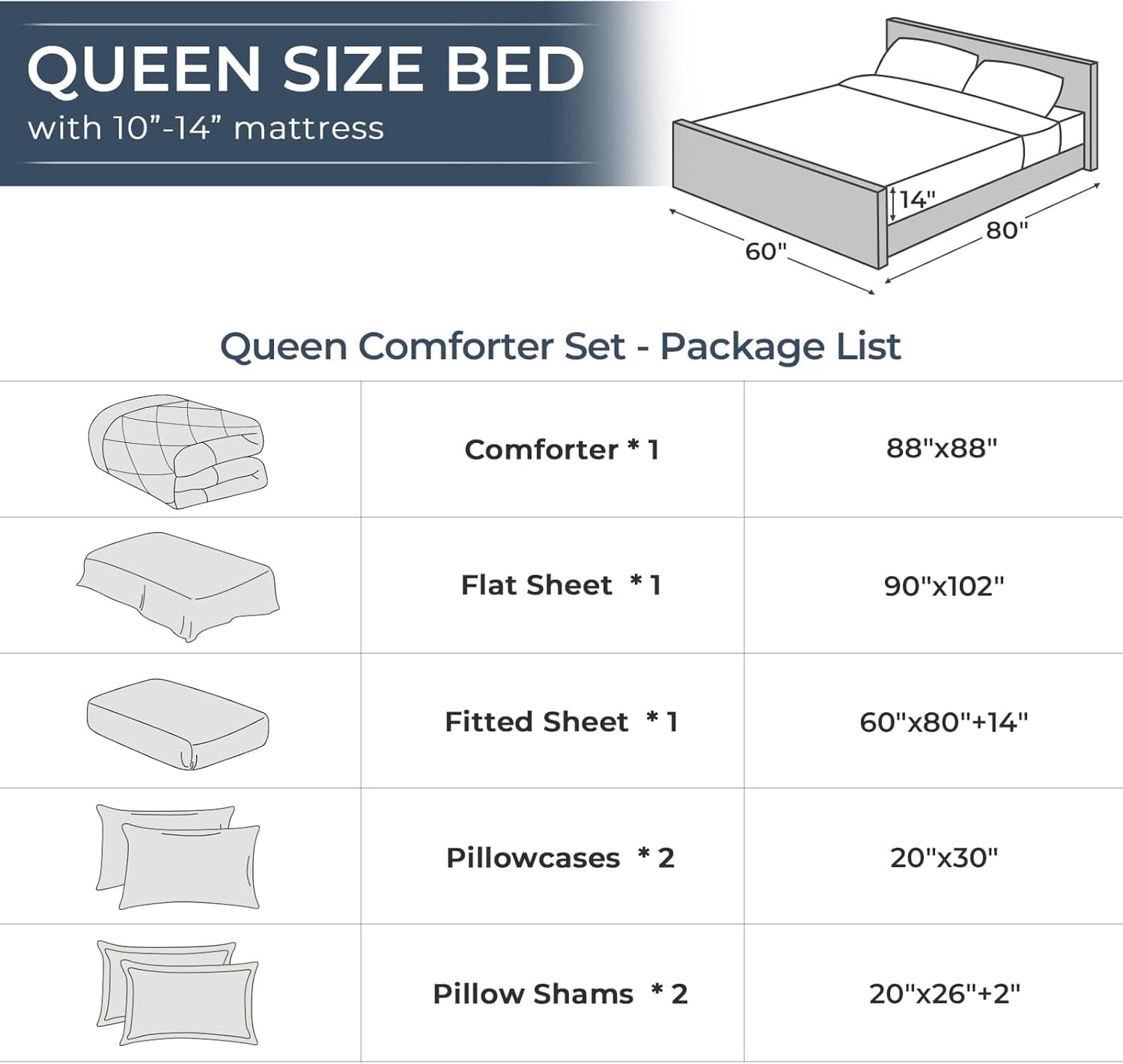 HEVUMYI Ensemble de Couette Queen de 7 Pièces, Ensemble de Lit Réversible Toutes Saisons, Ensemble de Literie Ultra Doux avec Couette Grise, Drap Plat, Drap Housse, Taies d'Oreiller, Housses de Coussin, Queen Gris Foncé - Image 9