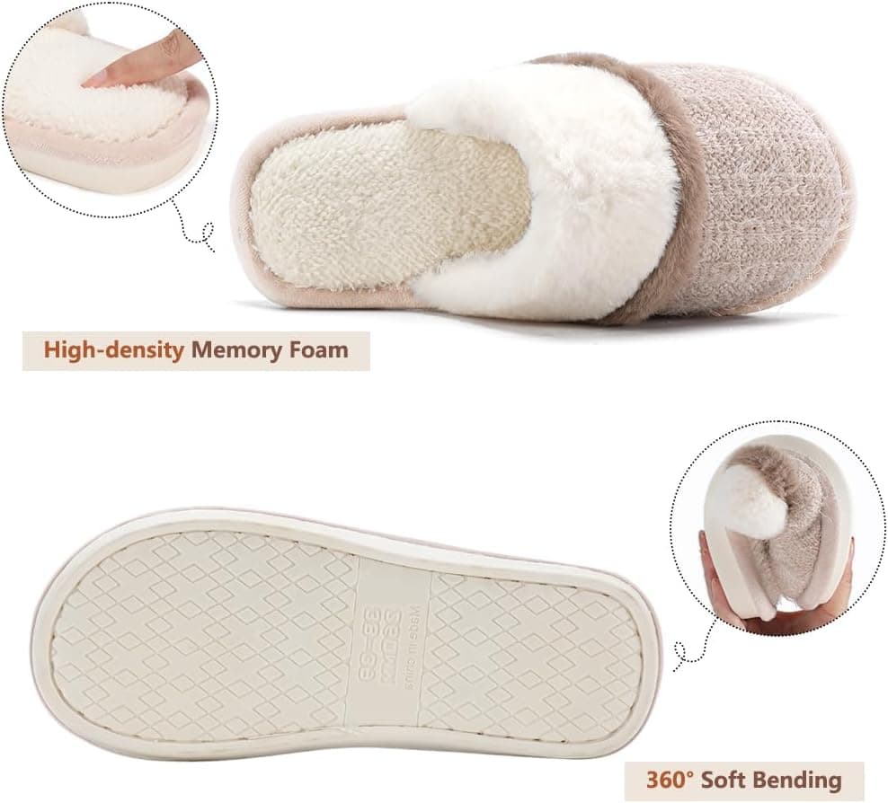 Cozy Slippers for Women Indoor and Outdoor Fuzzy House Shoes with Memory Foam Anti-Skid Sole Gifts for Women Mom Ladies 7-8 Women/5-6 Men Beige - Image 4