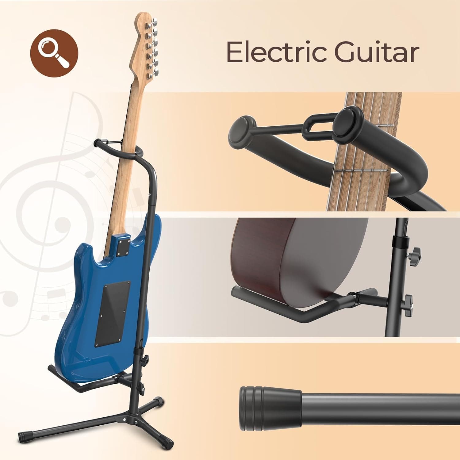 GLEAM Guitar Stand - Adjustable Fit Electric, Classical Guitars and Bass, Load Capacity 20LB, Accessories, Folding Type Black (CG-4) - Image 6