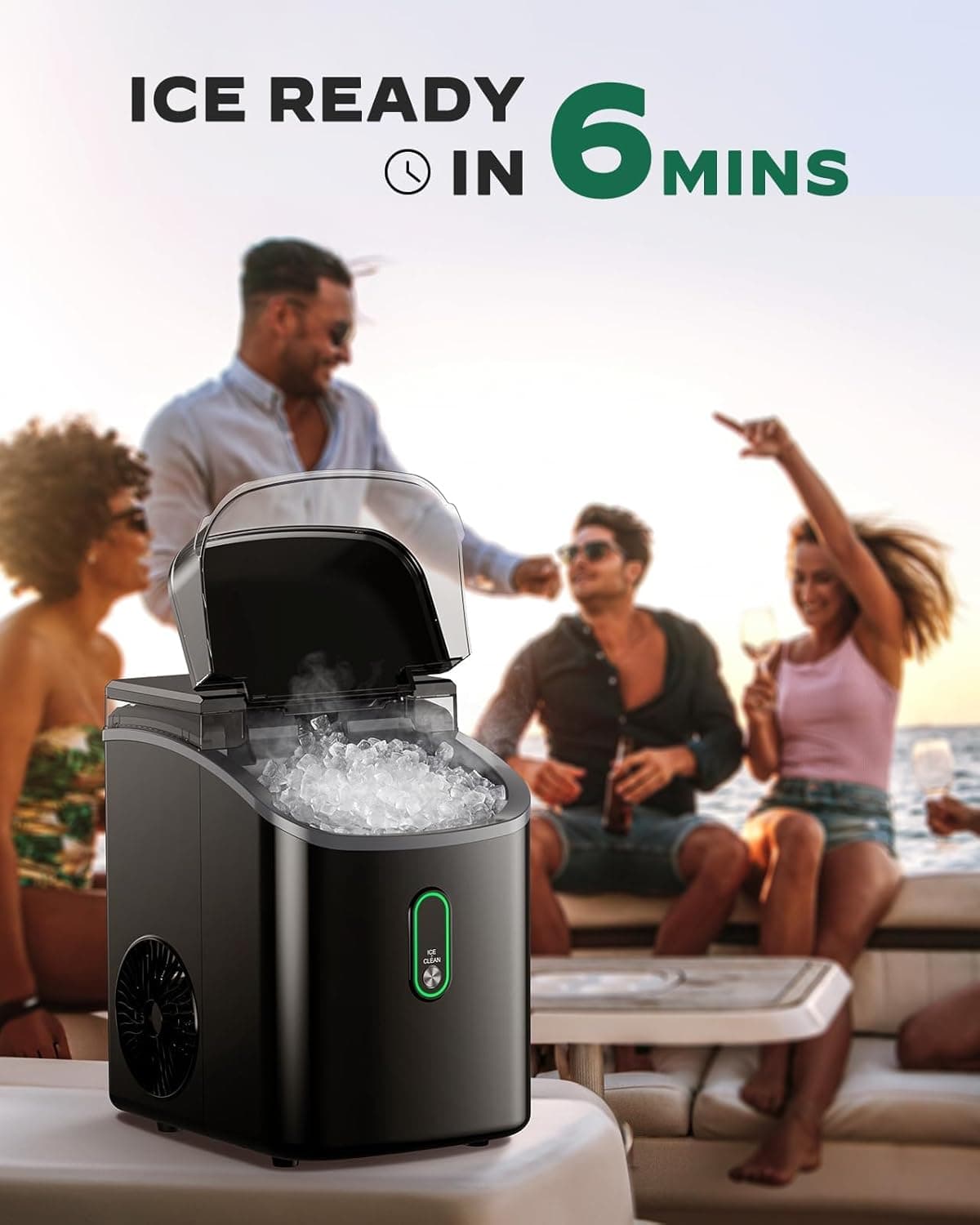 Silonn Nugget Ice Maker Countertop, Pebble Ice Maker with Soft Chewable Ice, One-Click Operation Ice Machine with Self-Cleaning, 33lbs/24H for Home,Kitchen,Office Black 33lbs - Image 4