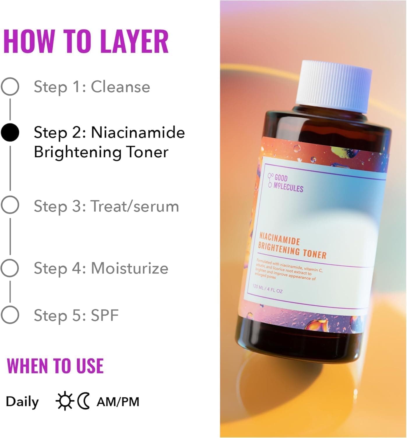 Good Molecules Niacinamide Brightening Toner - Toner for Face with Niacinamide and Arbutin for Skin Tone Balancing- Pore Minimizer, Skin Care for Face 1 Fl Oz (Pack of 1) - Image 7