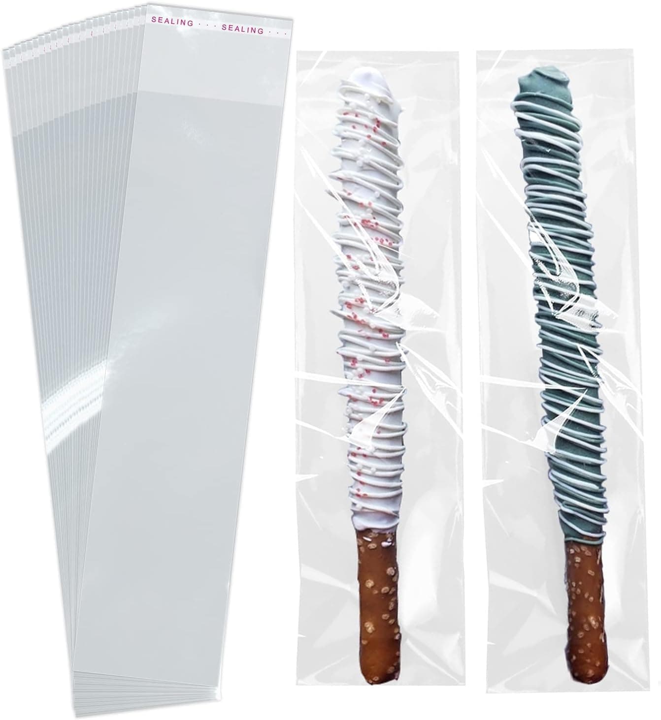 SUREHOME Pretzel Rod Bags 200 Pcs 2x8 In Clear Self Sealing Cellophane Bags for Chocolate Covered Pretzel Stick Individual Resealable Plastic Cello Bag for Party Favors Candy Treats Popsicle Packaging clear 2"x8" - Image 2