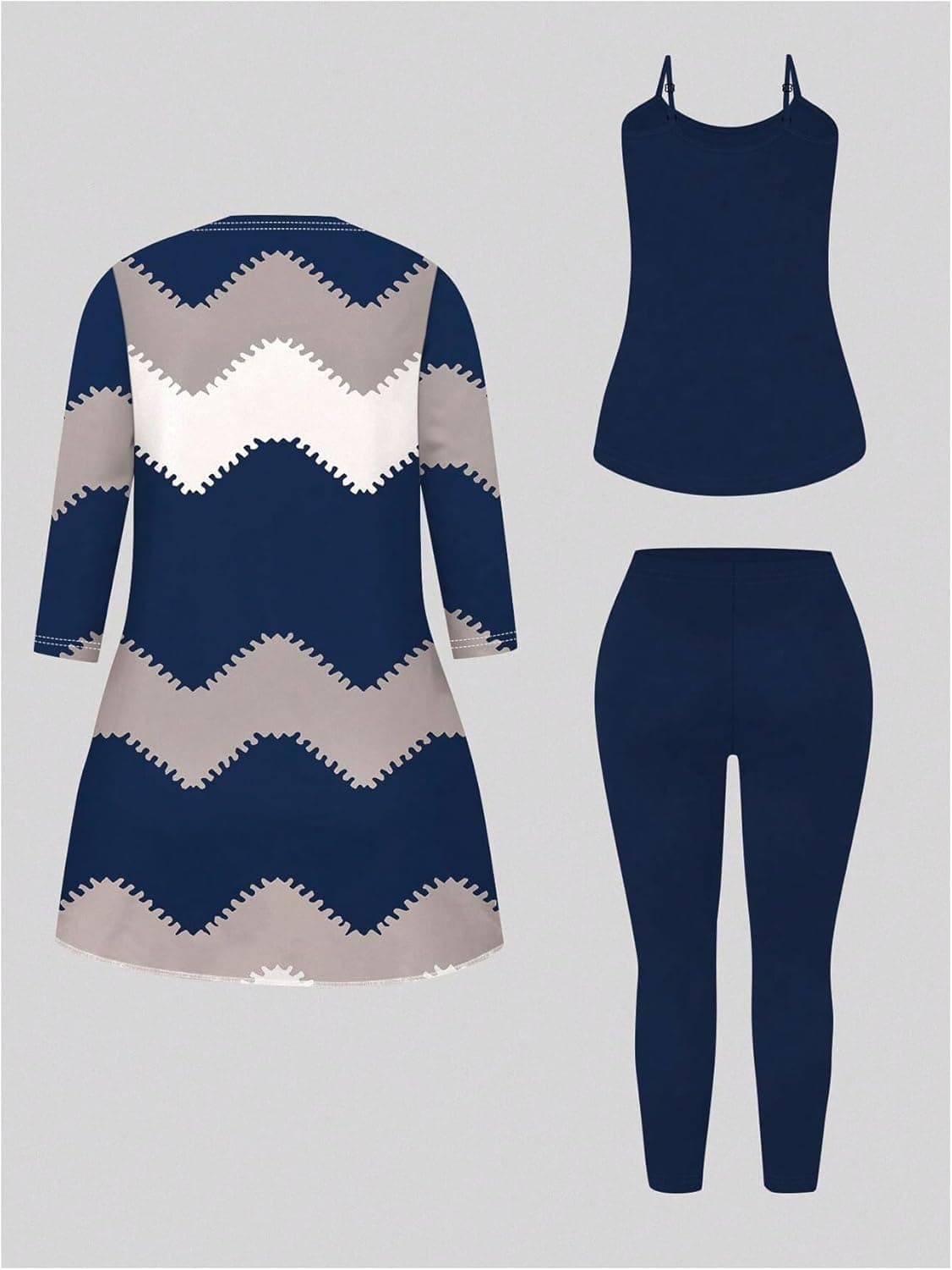 SOLY HUX Women's Plus Size 3 Piece Yoga Outfits Color Block Print Cardigan and Cami Tops with Pants Activewear Set XX-Large Plus Multicoloured Geometric - Image 3