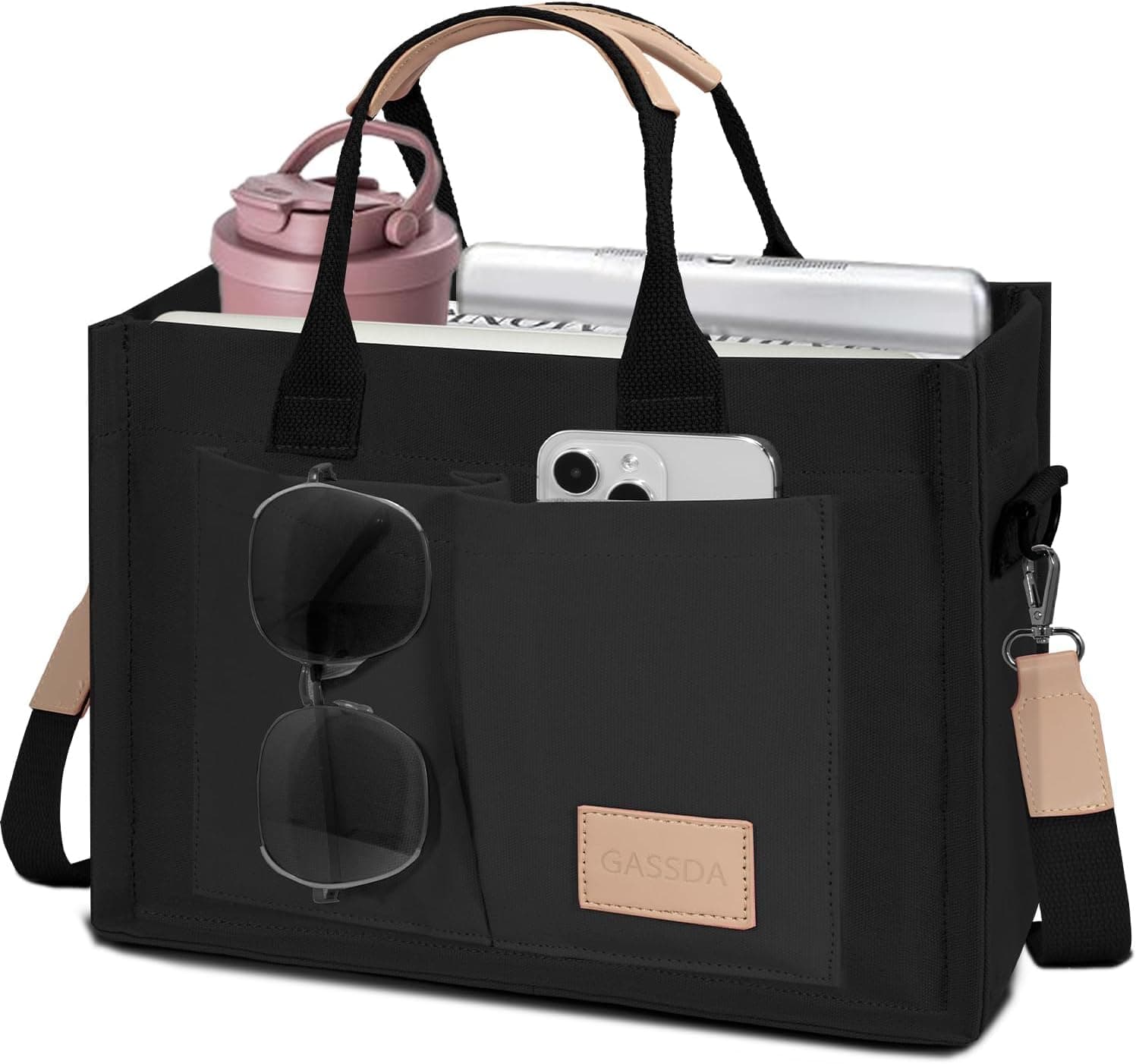 Tote Bags for Women Canvas Tote Purse Crossbody with Pockets Top Handle Shoulder Satchel Bag for Women Black - Image 2