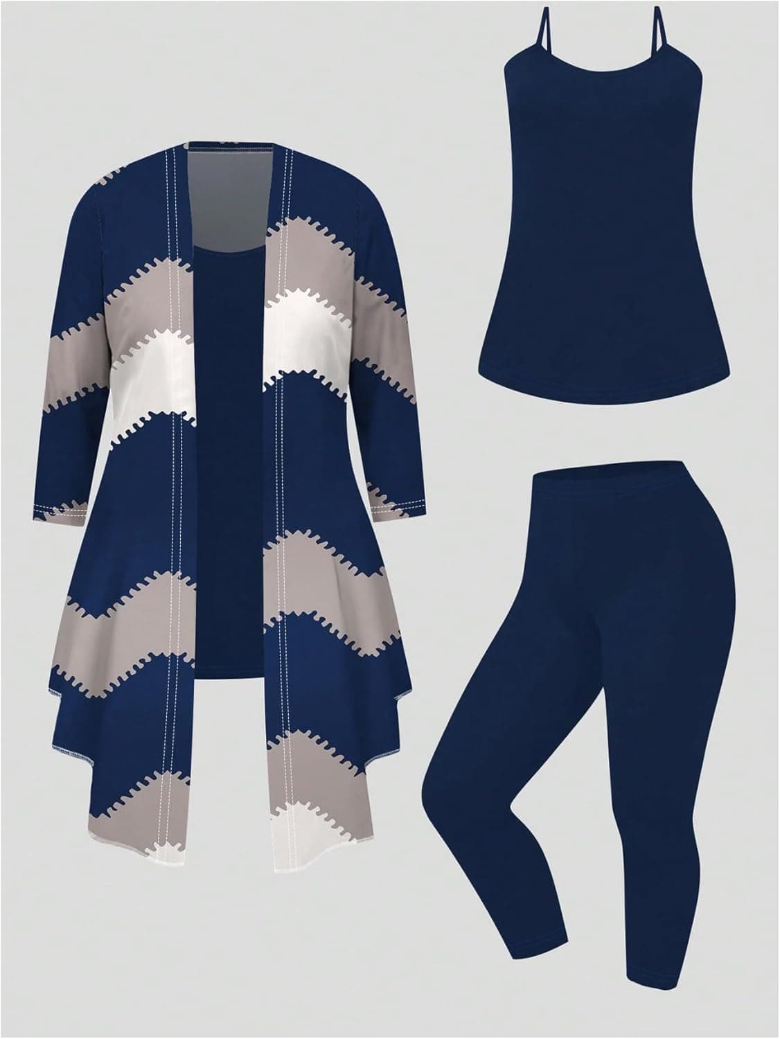 SOLY HUX Women's Plus Size 3 Piece Yoga Outfits Color Block Print Cardigan and Cami Tops with Pants Activewear Set XX-Large Plus Multicoloured Geometric - Image 4