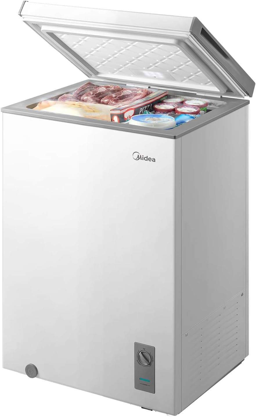 Midea MERC04C4BAWW Chest Freezer, 3.5 Cubic Feet Freezer With Removable Basket, Interior LED Light, Adjustable Temperature, For Kitchen Apartment Office, White 3.5 Cubic Feet (Convertible) - Image 2