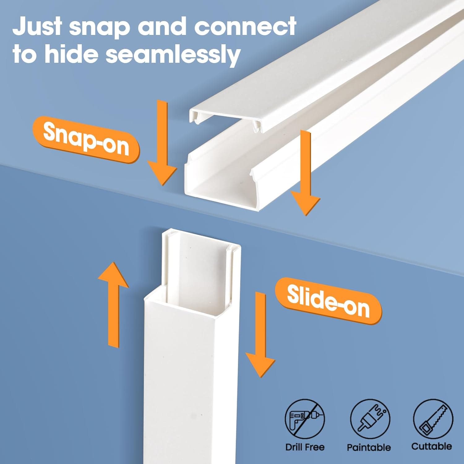 116in Cord Hider Kit, Cord Covers for Wires on Wall, Paintable Cable Raceway, Cord Hider for Wall Mount tv, tv Cable Hider Wall kit, Wire Covers for Cords, W0.96in X H0.57in, White - Image 6