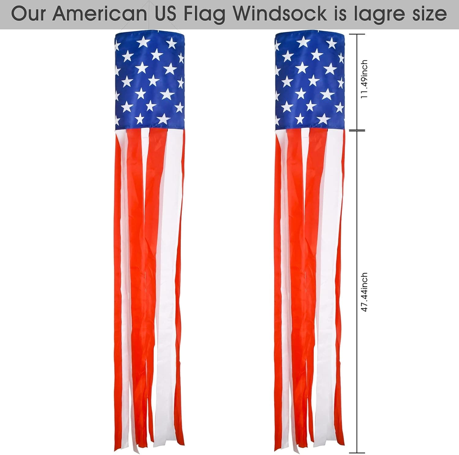 4th of July Decor,Set of 2 American Flag Windsock 60 Inch,Yard/Garden Clearance Outdoor Decorations Hanging,Wind Socks Hanging with Embroidered Stars Stripes,Fourth of July USA Patriotic Decoration - Image 3