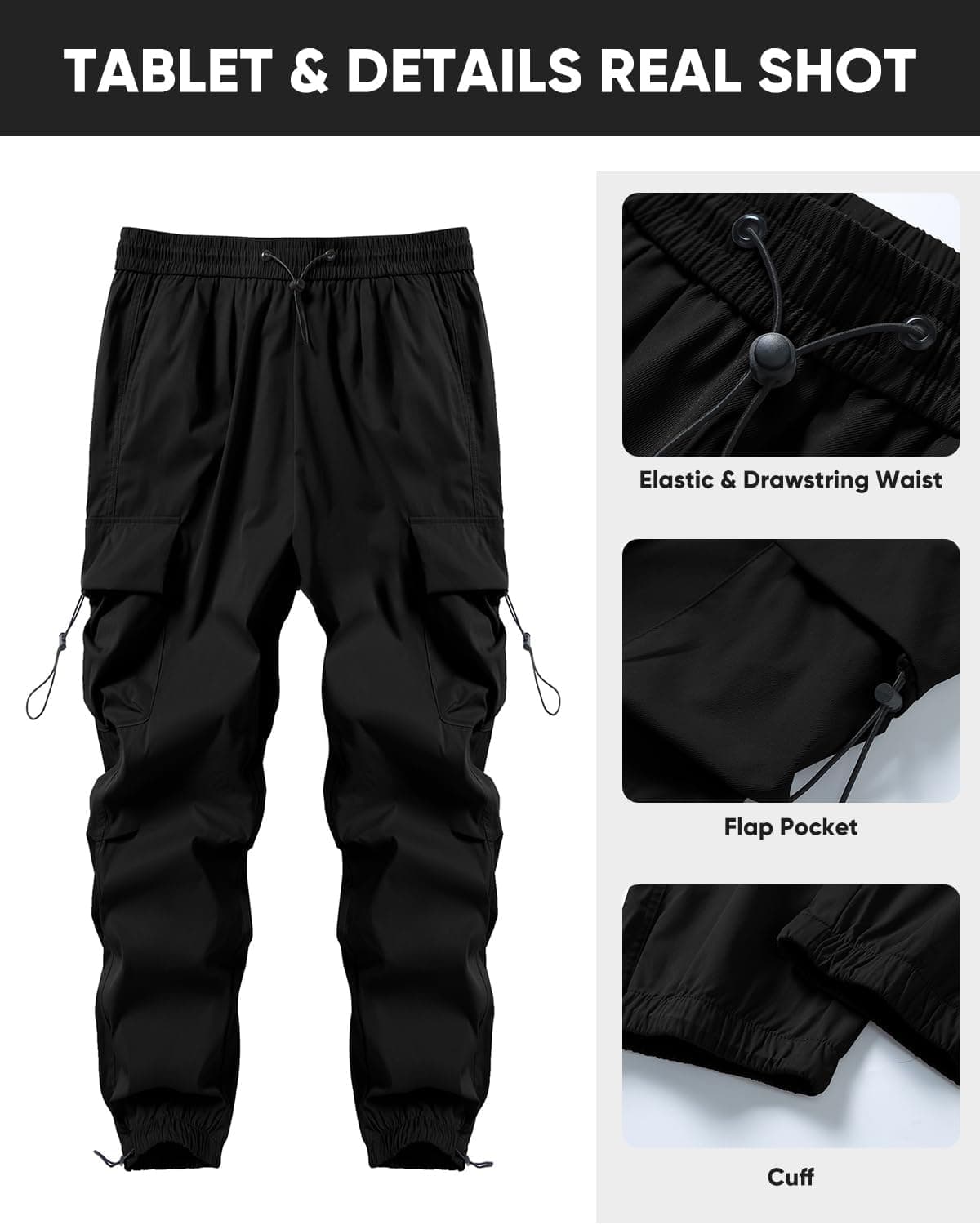 Pantalones Cargo Baggy para Hombre JMIERR, Pantalones Paracaídas Casual a la Moda, Ajuste Suelto, Joggers Harem con Bolsillos para Streetwear, X-Large A1 Negro - Image 4