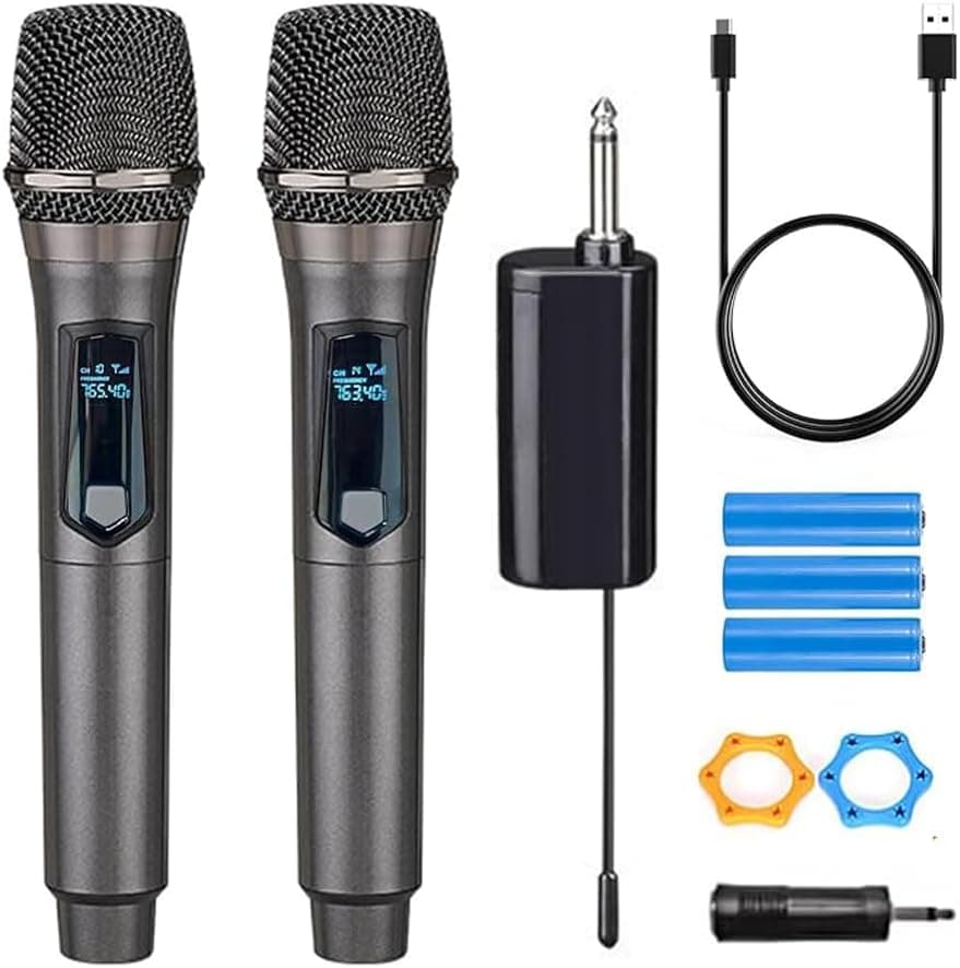 Wireless Microphone, Rechargeable Fixed Frequency Wireless Dual Microphone, Dual Handheld Dynamic Microphone,Karaoke Singing, Weddings DJ,Party, Church, Classroom use, 200 feet, Gray - Image 2