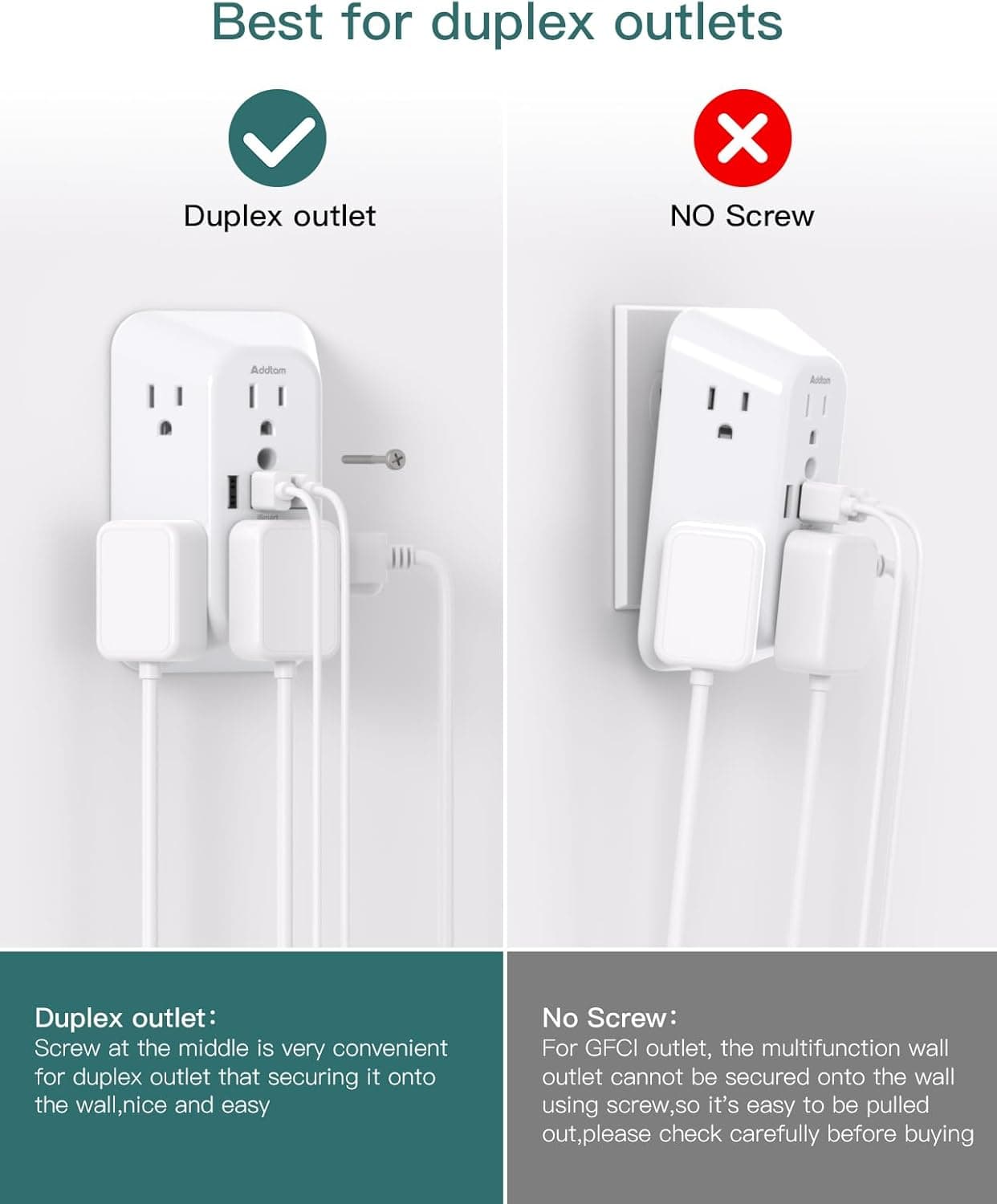 Addtam Surge Protector Outlet Extender, 6-Outlet Splitter with 4 USB Wall Charger(2 USB-C Ports), Multi Plug Wall Outlet 1800J Power Strip for Home Office Dorm Room Essentials 6 AC Outlets, 1 Pack - Image 4