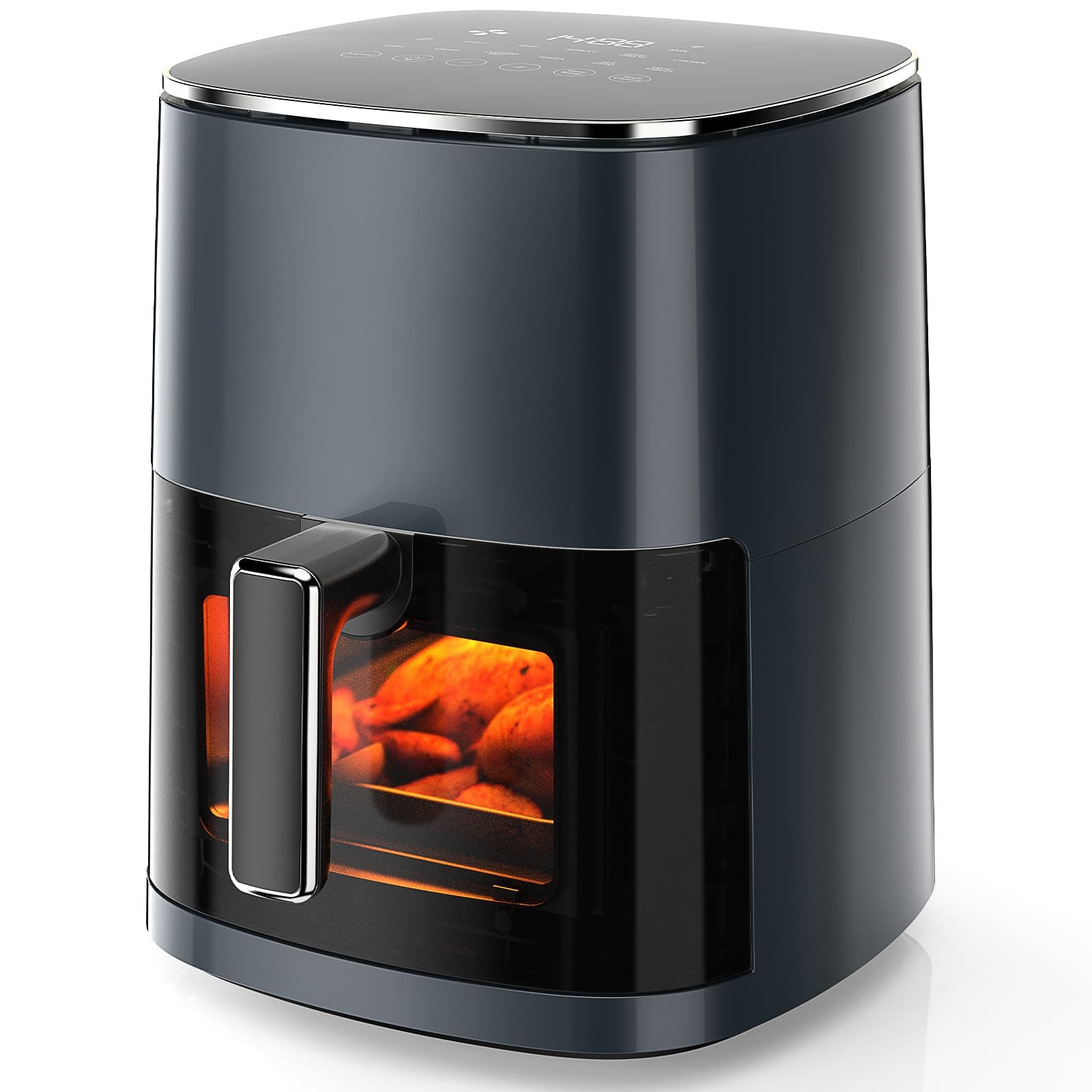 OLIXIS Air Fryer 6 Quart with Window Square Air Fryer 12-in-1 Air Fry, Roast, Reheat, Dehydrate, Bake, Steam, Fries, Custard, Chicken, Wings, Sea Food, Vegetabels,400F Grey Dark Grey
