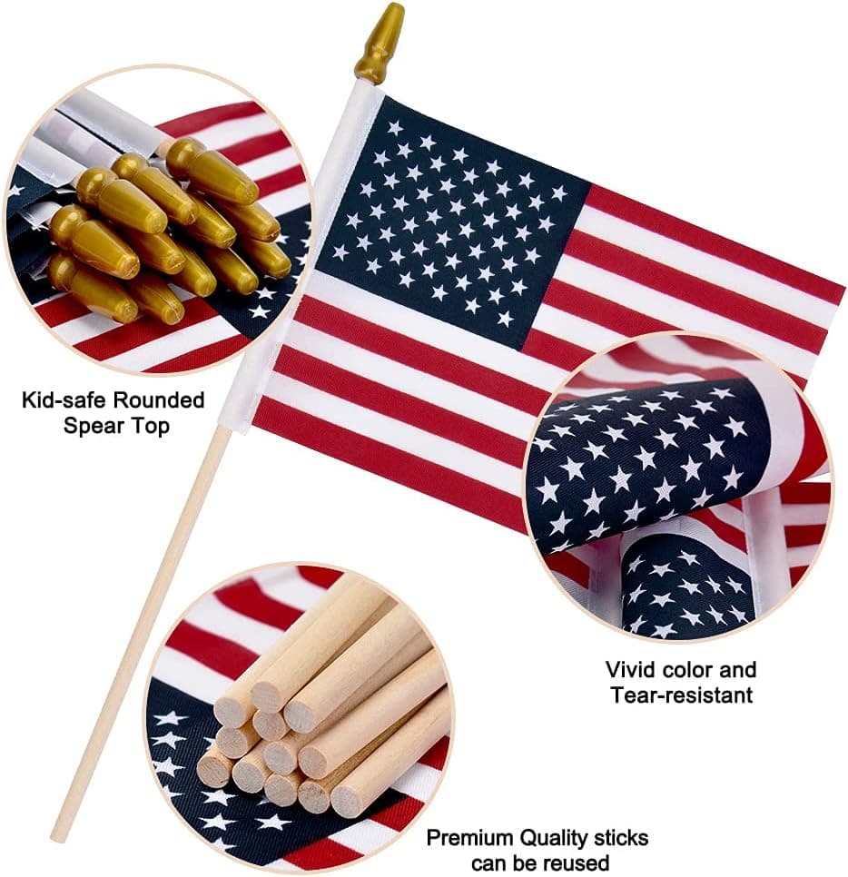 12 Pack Small American Flags on Stick Small US Flags/Mini American Flags for Outside 4x6 Inch American Hand Held Stick Flags with Kid-Safe Spear Top, Patriotic Veterans Day Decorations, 4th of July Decorations 4×6 Inch (Red) - Image 3