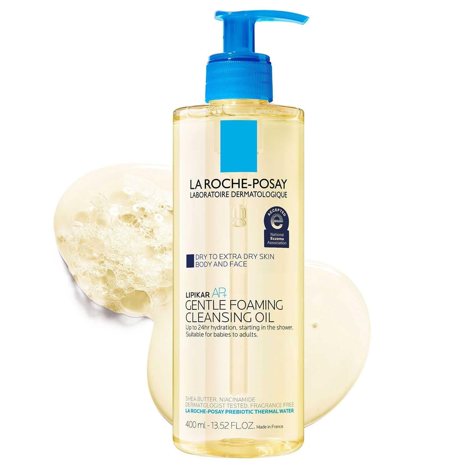La Roche-Posay Lipikar AP+ Gentle Foaming Cleansing Oil, Gentle Oil Cleanser for Face and Body Formulated with Niacinamide, Long-Lasting 24-hour Hydration, Fragrance-Free & Soap Free 13.52 Fl Oz (Bottle)