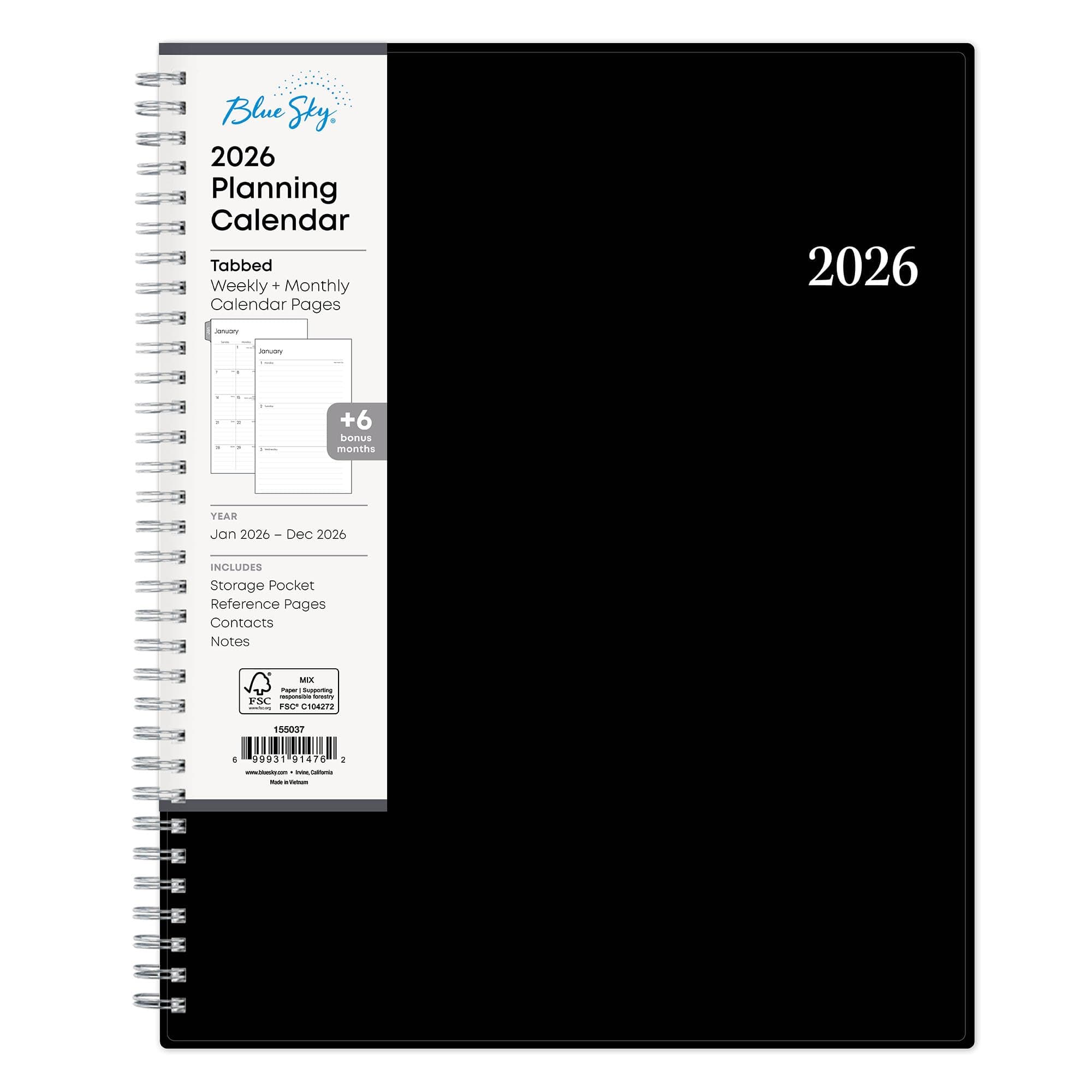 Blue Sky 2026 Weekly and Monthly Planner Calendar, Includes January 2026 - December 2026, 8.5" x 11", Flexible Cover, Wirebound, Laminated Tabs, Storage Pocket, Enterprise 8.5" x 11" Enterprise- 2026