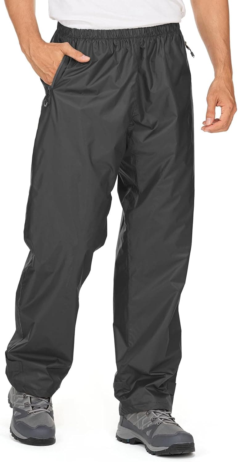 Mens Rain Pants Waterproof Windproof Hiking Outdoor Fishing Golf Cycling Pants Black X-Large - Image 2