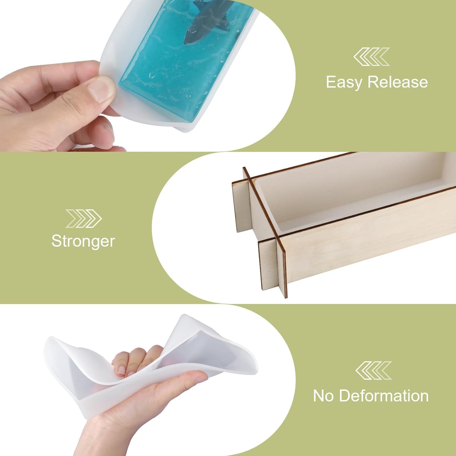 Large Resin Molds, Rectangle Silicone Molds for Epoxy Resin, 5 PCS Cuboid Resin Moulds with Wooden Support, Deep Casting Molds for Preserving Flowers, Insect Specimens, DIY Gifts, Furniture Decoration Rectangle Resin Molds - Image 4